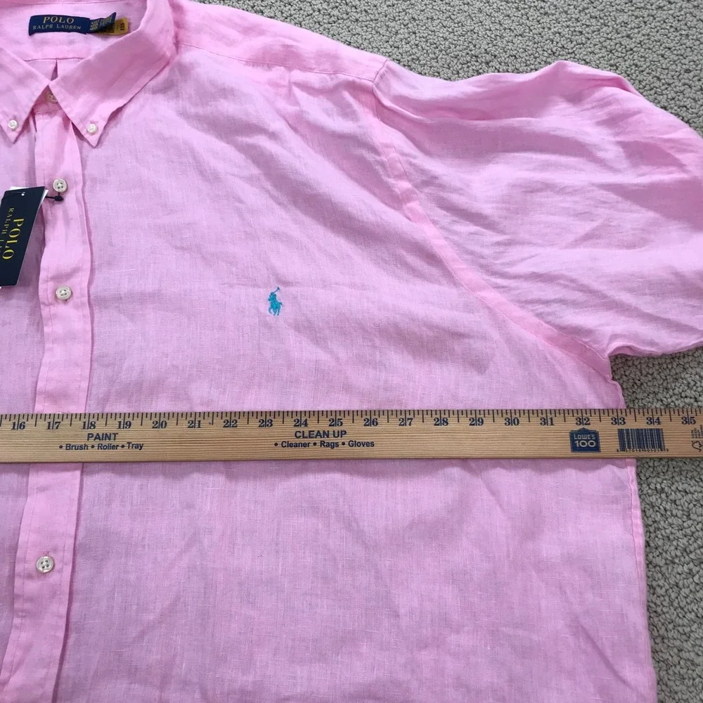 Polo Ralph Lauren Mens 4XLT Pink 100% Linen Short Sleeve Button Down Shirt NWT